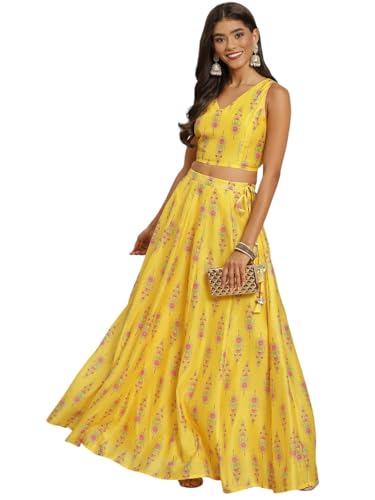 Image of Chanderi Poly Silk Crop Top /Anarkali Skirt Lehenga Choli Set