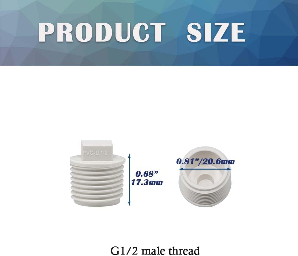 Condition photo showing New/Like New for 16PCS 1/2inch White PVC Male Thread Pipe End Cap Plug Adapter PVC Fittings 1/2" Fitting Fit for 0.5inch Pipes or Fittings SCH40 HE060-1/2 0.5 Inch