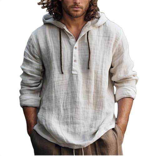 Sweat à capuche manches longues homme lin coton casual décontracté