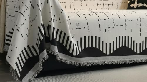 Image of The Furnishing Tree 3 Seater Reversible Chenille Sofa Cover, Double-Sided Luxury Throw, Anti-Slip Couch Cover, Soft & Comfortable Sofa Towel for All Seasons, Minimalist Geometric Fringe