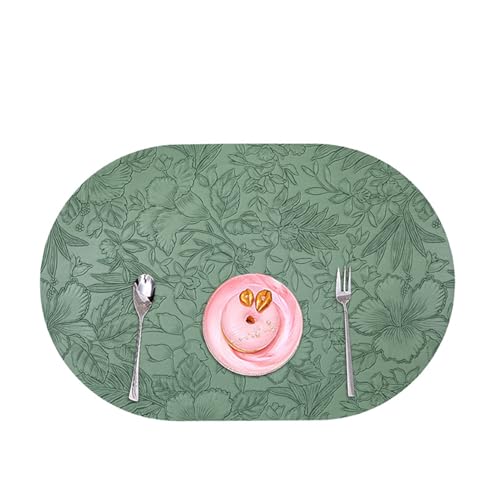 Set de table ovale imperméable PU vert lavable antidérapant pour table - 2