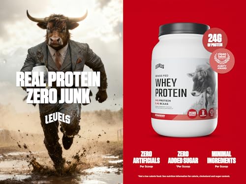 Image of Levels Grass Fed Whey Protein Powder, No Artificials, 24G of Protein, Strawberry, 2LB