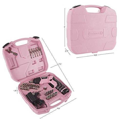 Stalwart - 75-Pt1031 Pivoting Screwdriver 45 Pc. Set-Pivoting Cordless Power Tool With Rechargeable 3.6V Lithium Battery, Led Lights, Bits, Sockets, And Case By Pink #TOP1