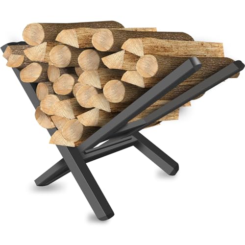 Firewood Rack Outdoor Indoor, Indoor Outdoor Wood Rack for Firewood, Indoor Outdoor Firewood Holder, Stylish A-Shaped Firewood Log Rack Black Steel Log Storage