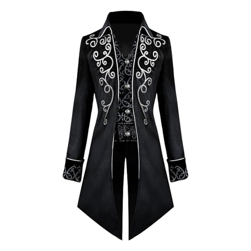 QEKFDOV Veste médiévale steampunk queue-de-more pour homme,manteau gothique broderie de cour victorienne,Costume d'Halloween carnaval pour homme (Noir, M)