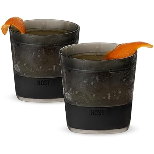 Host Whiskey Freeze Glasses, Double Old Fashioned Glasses, Chill Without Dilution for Bourbon, Vodka, Cold Brew Cocktails, Bourbon Gifts for Men, Gifts for Dad, Home Bar, 9 oz, Set of 2, Smoke Black
