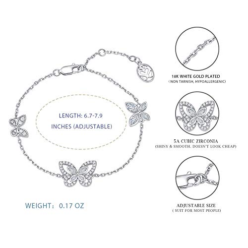 Sismiurra Butterfly Bracelets For Women 18K White Gold Plated Chain Crystal Link Bracelets Birthday Charm Jewelry Gifts For Teen Girls #TOP3