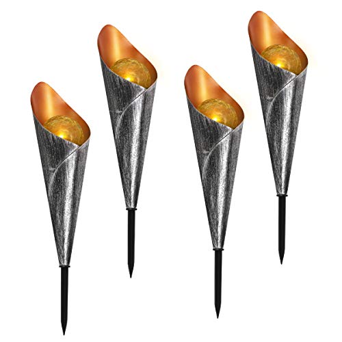 Navaris 4X Lampe Solaire Jardin - Mini Torche LED Lumineuse Rechargeable par Énergie Solaire - Décoration Écologique Extérieur - Flambeau Ambre