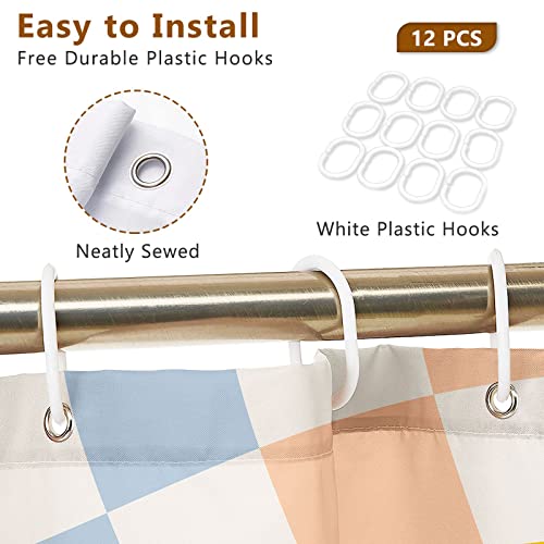 Retro Shower Curtain Checkered Shower Curtain 70S Vintage Shower Curtain 72Wx72L Inch Funky Decor Colorful Bright Rainbow Flag Groovy Trendy Wavy Hippie Grid Waterproof Polyester Fabric With 12 Hooks #TOP5