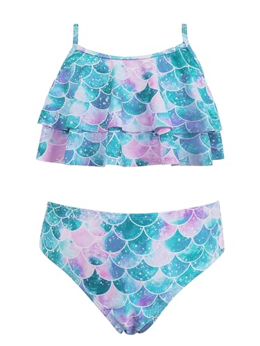 Image of SHEKINI Girls Floral Print Bathing Suits Ruffle Flounce Two Piece Swimsuits
