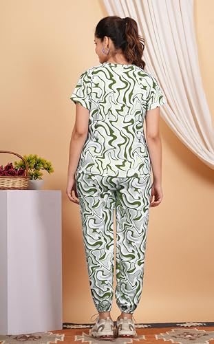 Image of Women Printed T-Shirt and Track Pant Set | Cotton Co-Ord Night Suit for Women | Lounge Wear, Sleepwear, Gym Wear | Half Sleeve Top & Elastic Waist Joggers | Stylish