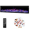 Kentsky 60" Electric Fireplace, Wall Mounted & Insert Electric Fireplace, W/Mixed Color Flame, Adjustable Brightness & Speed, 0-8H Timer, Thermostat, 750w/1500w, Balck