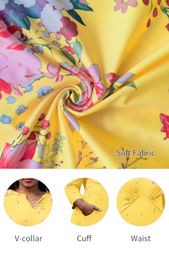 Image of Nmoder Women's Plus Size Stretchy Flared Wrap Dress Casual Wedding Guest Midi Dresses V Neck 3 /4 Sleeve A-Line Swing Dress