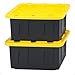 HOMZ 15 Gallon Durabilt Tough Storage Container, Black base, Yellow lid, Stackable, 2-Pack