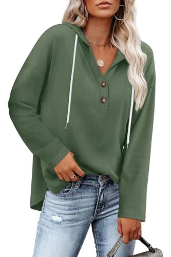RUMIA Womens Hoodies Pullover Soft Casual Long Sleeve Shirts Sweatshirts Lightweight St Patricks Day Shirt Plain Dark Green L