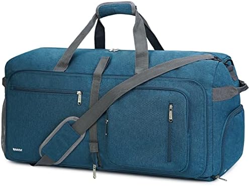 WANDF Travel Duffle Bag 65L with Wet Pocket & Shoes Compartment Foldable Overnight Weekender Bag Carry On Bag for Men Women (Dark Green)