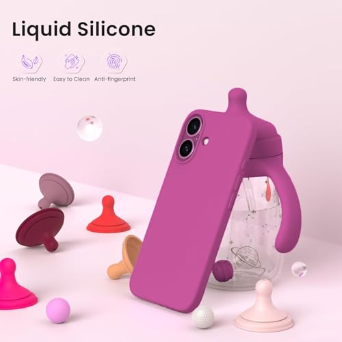 DIZORO Compatible for iPhone 16 Case 6.1, Slim Liquid Silicone 3 Layers Full Covered Soft Gel Rubber Phone Case Protective Cover 6.1 Inch - Hot Pink 4 41d837ysR6L