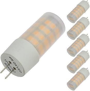 G4 Base Omnidirectional 4-Watt LED Light Bulb with Translucent Cover 12V AC/DC ETL-Listed 6-Pack, White 6000K, 14107WHx6