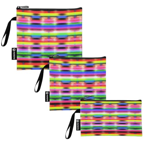 Bolsas de bocadillos reutilizables con rayas de neón coloridas, bolsas de almuerzo seguras para alimentos, lavables para estudiantes (paquete de 3: S/M/L)