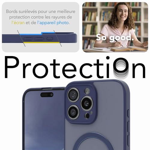 Coque iPhone 16 Pro Max antichoc avec protection Qi et anneau bleu nuit