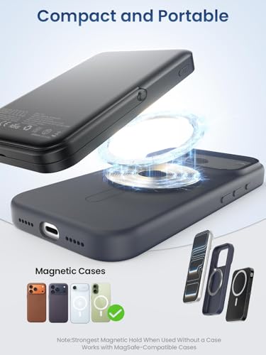 Image of Portable Charger for Magsafe Battery Pack,10000mAh Power Bank with Foldable Stand,Travel Essential PD 22.5W Fast Charge,Magnetic Charge Wireless Charger for iPhone 17 /16 /15 /14 /13 /12 Series-Black