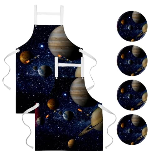Lot de 2 tabliers de cuisine Galaxie spatiale multicolore de grande taille