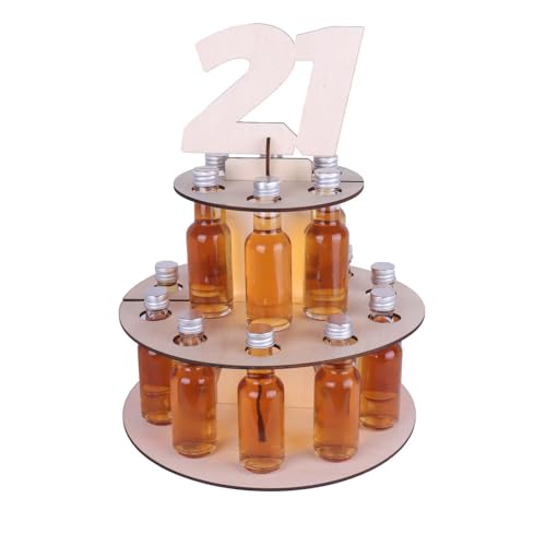 VYES Handcrafted Wooden Mini Liquor Bottle Cake Display Shelf | Perfect for 21st Birthday Decorations and Gifts and Other Parties | Elegant and Durable Design for Party Centerpiece Display