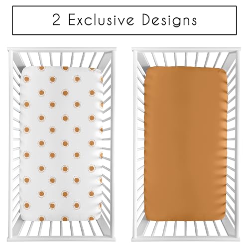 Image of Sweet Jojo Designs 2-Piece Baby Crib Sheets Set (White and Orange Boho Sun) for Girls, Infant Nursery, Toddler Room - Standard Size (Solid Rust & Celestial, Desert, Sunshine, Outdoors, Nature)