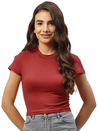 Image of Women Solid Super Soft streachable Cotton Lycra Blended Crop Top (XL, RED)