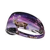Phayah Deer in Moonlight - Diadema deportiva elástica suave y transpirable...