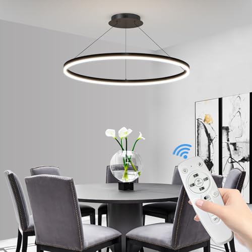 Mikeru 40cm Rotondo Tavolo Da Pranzo Luci a Sospensione, Lampadario Dimmerabile Dal 10%-100% Luce Del Pendente Della Cucina LED 3 Colori Luce Del Pendente Regolabile in Altezza per Il Soggiorno