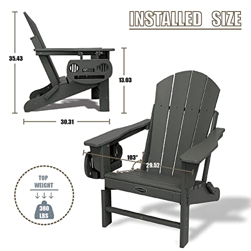 Foowin Adirondack Chair Set Of 4, Lounge Chair W/4 In 1 Cup Holder Trays, Folding Patio Chairs Weather Resistant, Fire Pit Chair For Deck, Garden, Backyard & Lawn Furniture (Set Of 4, Grey) #TOP2