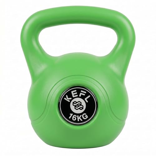 KEFL Vinyl Coated Kettlebell for Strength Training & Home Gym Colour Coded Non-Slip Weight for Fitness Conditioning & Full Body Workouts 2kg20kg (16kg - Light Green)