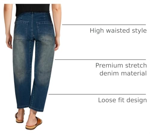 Image of EVALESS Barrel Jeans Women Baggy Stretchy Cropped Denim Pants