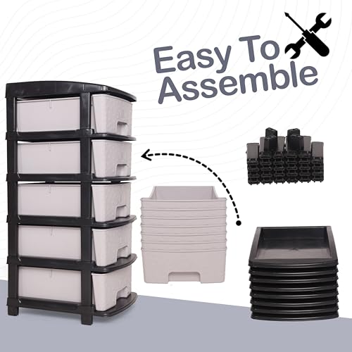 Image of Plastic Modular Drawer Storage Chest Of Drawers Organizer Storage Box, Large Stomo Racks For Multipurpose Anti-slip Shoes Organizers (Grey, 5 Layer)