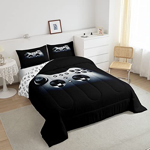 Loussiesd Teens Boys Duvet Insert Black Gamer Duvet Video Game Gamepad Print Bedding Set Gaming Duvet Game Controller Duvet Set Kids 2Piece 1 Duvet Insert with 1 Pillowcase (Single) - Image 4