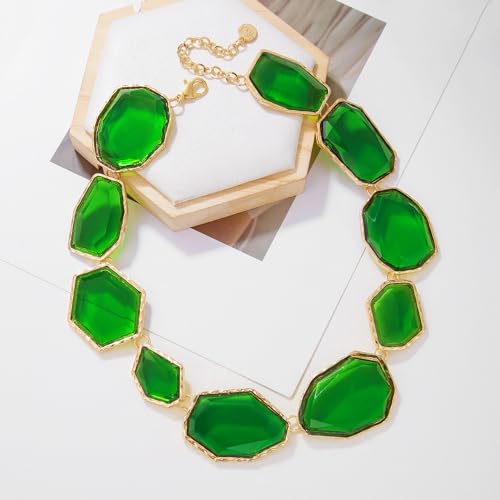 Firstmeet Vintage Resin Rhinestone Necklace Irregularly Shaped Elegant Crystal Collar for Women4