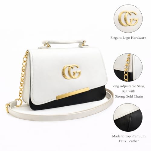 Image of ETLIS Women's Stylish Sling Bag | Faux Leather Crossbody Handbag with Gold Chain Strap | Small Shoulder Purse for Daily Use, Party & Travel