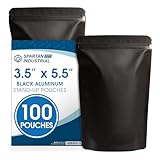 Spartan Industrial 3.5' X 5.5' Matte Black Stand-Up Mylar Bags - 100 Count Small Smell-Proof Bags With Heat Sealable Opening and Resealable Zipper
