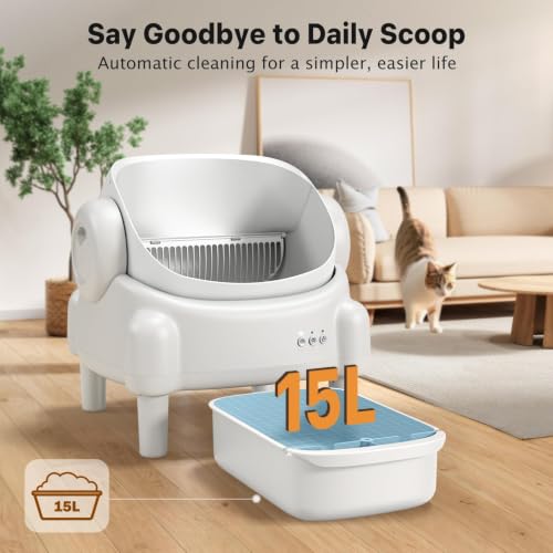Automatic Cat Litter Box,Self Cleaning Litter Box for Multiple Cats with Open Top Design, App Control, Safety Protection, Ultra-Quiet,Easy Setup,White - Image 6