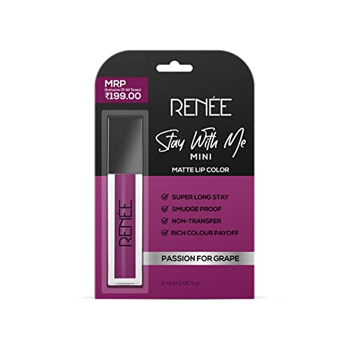 Image of RENEE Stay With Me Mini Matte Lipstick - Passion For Grape l Transfer Proof & Smudge-Proof | Long Lasting l Highly Pigmented l Velvety, Matte Finish l Travel Friendly l Enriched with Vitamin E l 2 ml