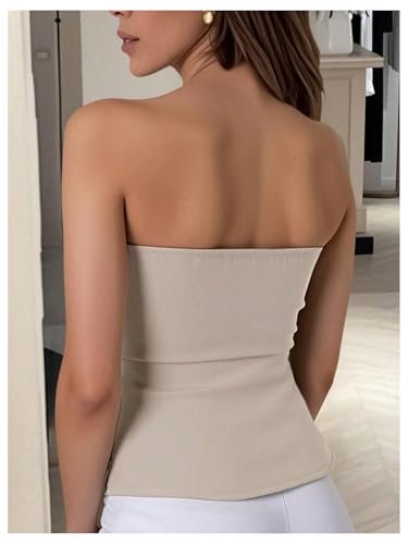 MakeMeChic Women's Summer Tube Tops Strapless Zipper Front Blouse Office Dressy Shirt3