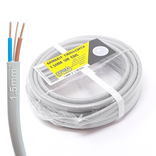 ArmaKit 1.5mm Twin & Earth Cable - 5 Metre 6242Y1.5 GREY 240v Mains Cable - 3 Core Electrical Wire - 5m
