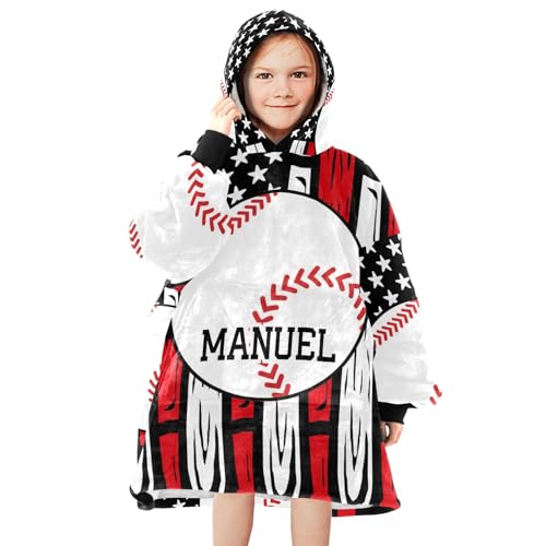 Star Baseball Sport Personalized Oversized Wearable Blanket Sweatshirt Hoodie for Children, Custom Sherpa Soft Warm Blanket