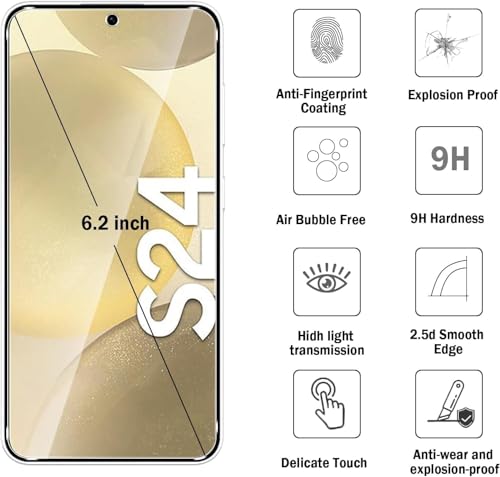 Image of SHILD - (Pack 2 Perfect - Fits Design Tempered Glass For Samsung S24 | Tempered Glass Screen Protector For Galaxy S24 - HD /Anti Scratch /Fingerprint Working