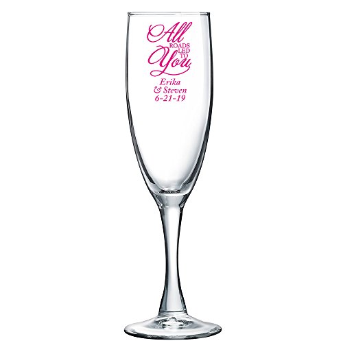 Personalized Color Printed Champagne Flute - All Roads Led To You - Fuchsia - 12 pack