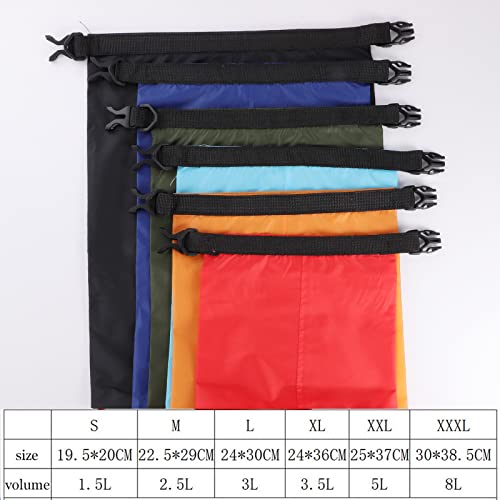 6 Stück wasserdichte Aufbewahrungsbeutel, 1,5/2,5/3/3,5/5/8L Lightweight Trockenbeutel Polyester Packsäcken Dry Bag Set für Wassersport Wandern Camping(Mehrfarbig)