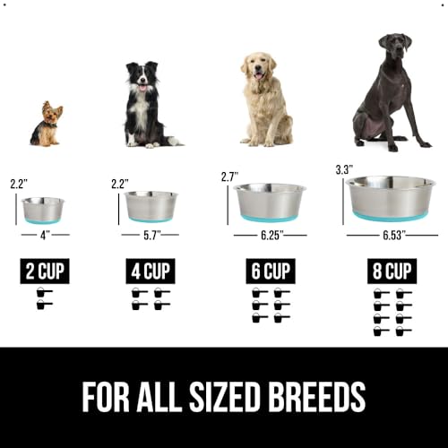 image for GORILLA GRIP Set of 2 Dog Bowls, Heavy Duty Metal Food and Water Bowl 