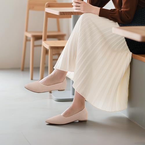 Image of ATHMILE Pointed Toe Flats for Women Comfortable Knit Ballet Flats Shoes