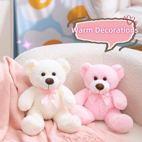 unsnurnoch 14" White Teddy Bear Plush Toy, Cute Bear Stuffed Animal with Pink Bow, Soft & Huggable Plush, Birthday Valentine’s Day, Perfect for Kids Girlfriends Babies Friends by unsnurnoch - Used condition - Image 8
